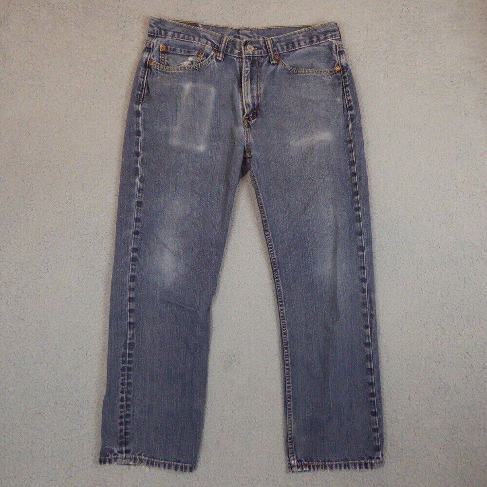 Levis 514 Jeans Men’s 34x30 Blue Slim Straight Fit Medium Wash Athletic Distress